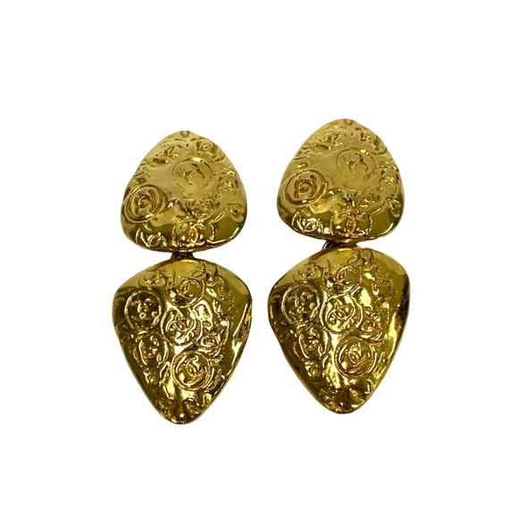 CHANEL Vintage Gold Logo Earrings - Picture 1 of 5